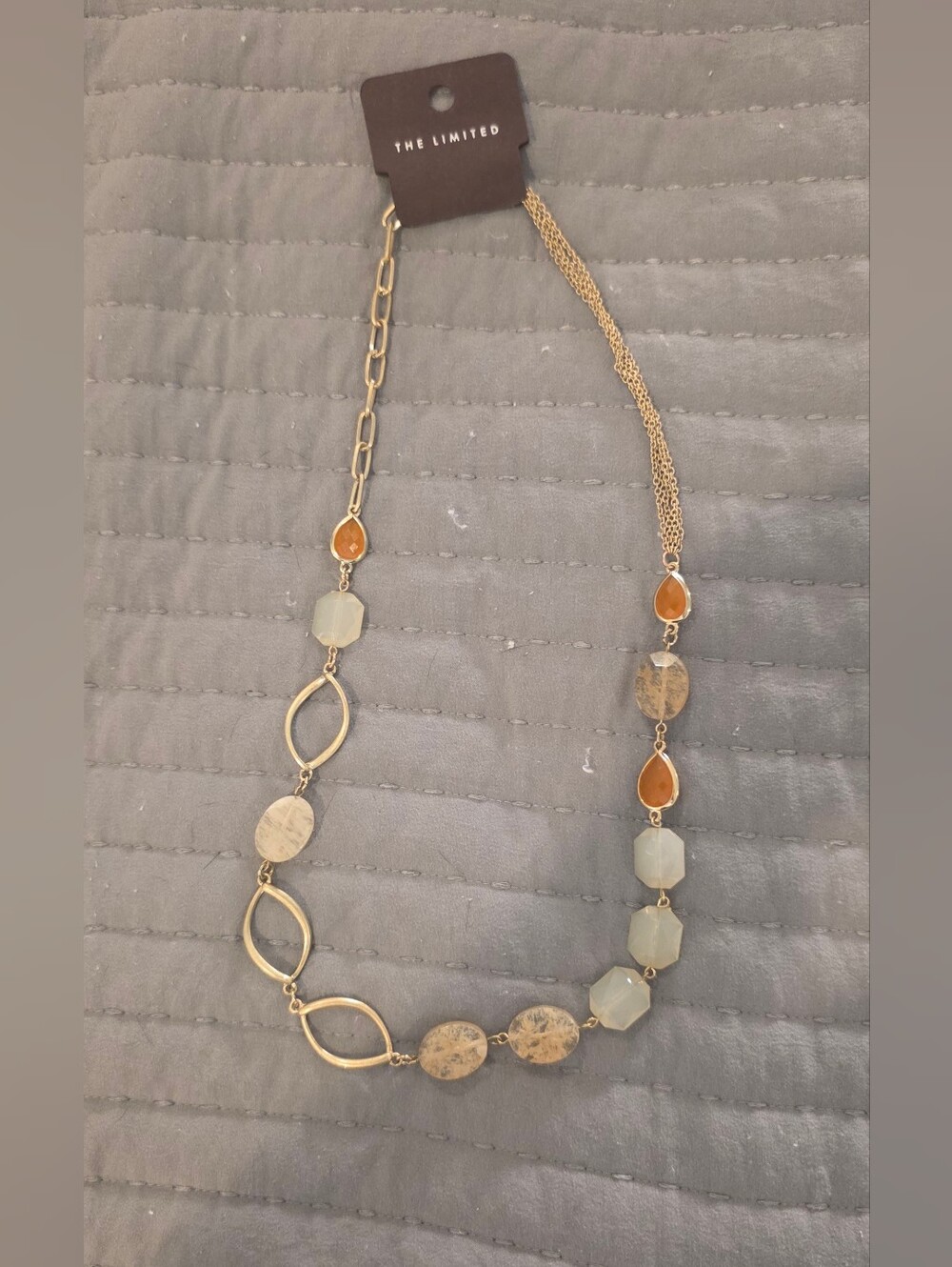 The Limited Gold-Tone Mixed Stone Link Necklace with Cream, Tan & Amber Accents
